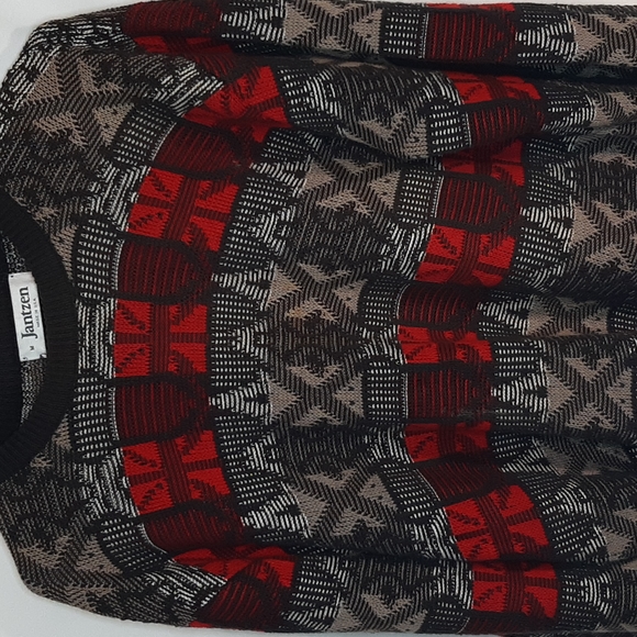 Jantzen Other - Jantzen patterned sweater med M brown and red vintage styling pullover crewneck